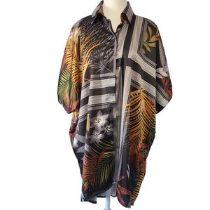 Free People NWT Island Time Button-Down short sleeve floral shirt (PTP 29 in)
